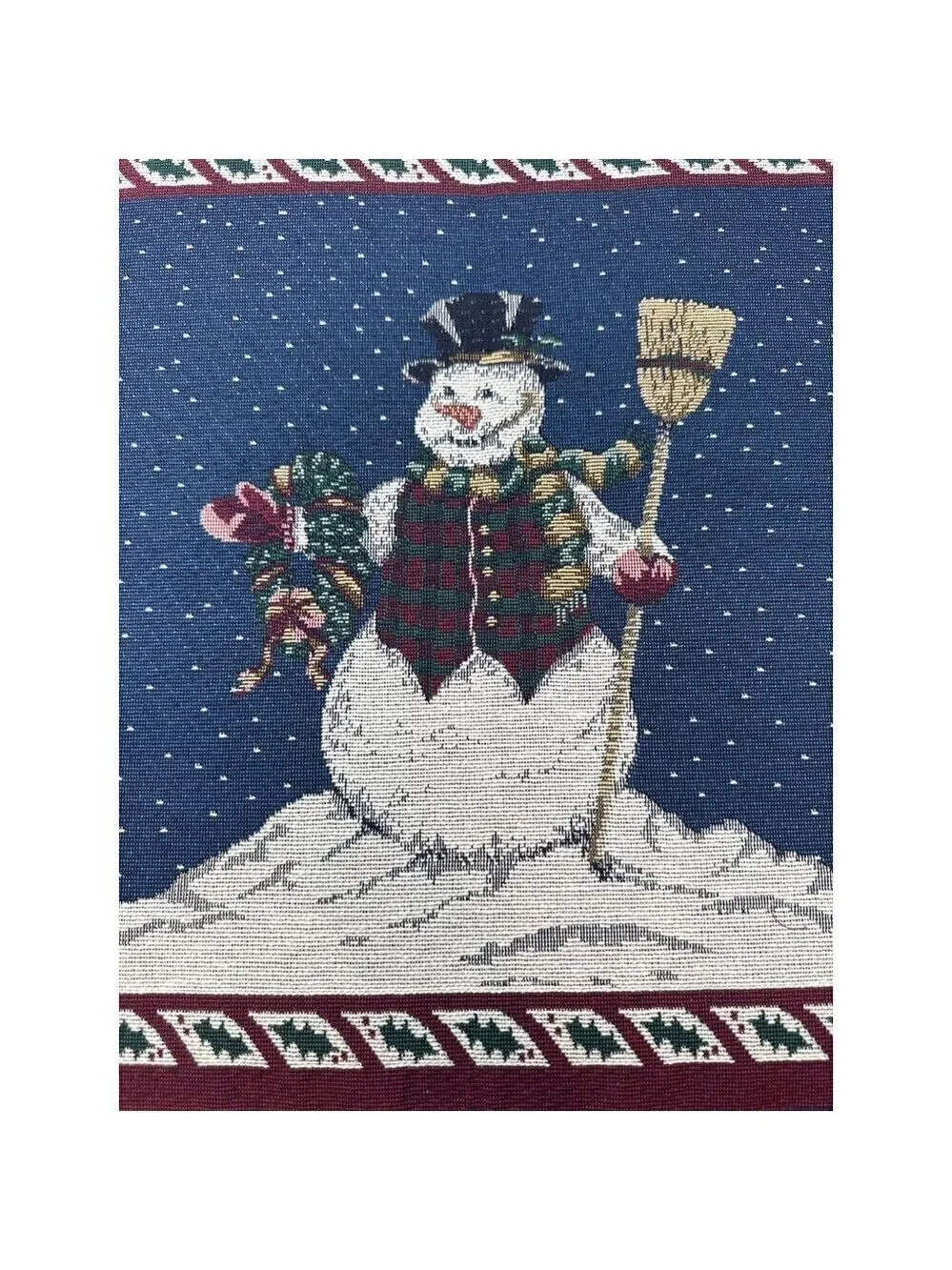 Vintage Snowman Tapestry Pillow Panel 18in Holiday Christmas Decor Winter Blue